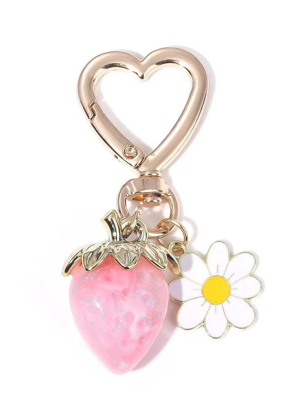 Pink Strawberry & Daisy Keychain Charm